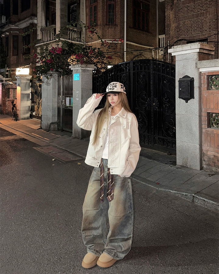 Tie Detail Wide Leg Denim Pants - Image 7