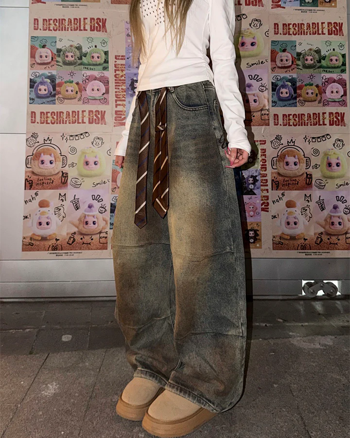 Tie Detail Wide Leg Denim Pants - Image 8