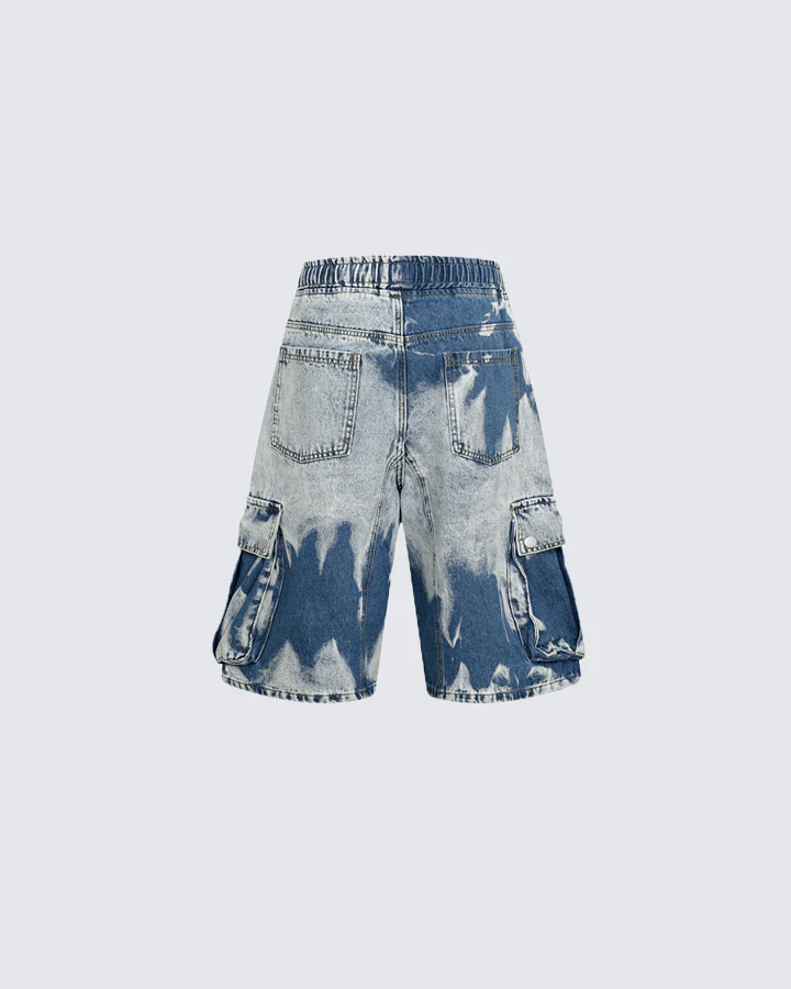 Tie-Dye Washed Denim Cargo Shorts - Image 2