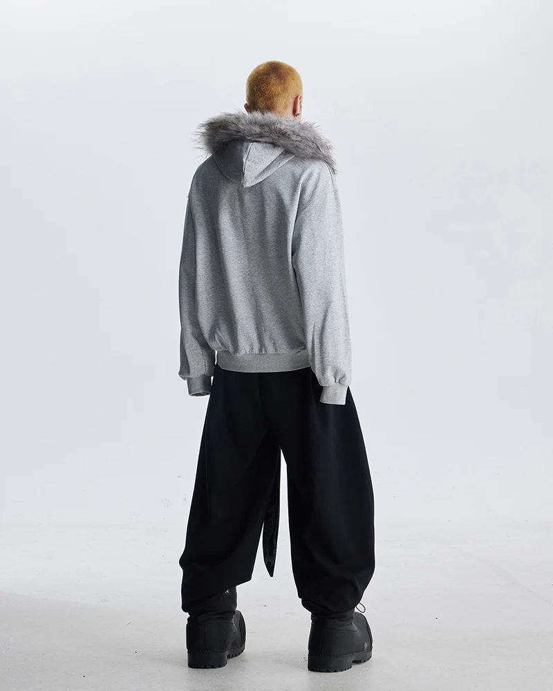 Lightweight Fuzzy Printed Half-Zip Cropped Hoodie - Image 7