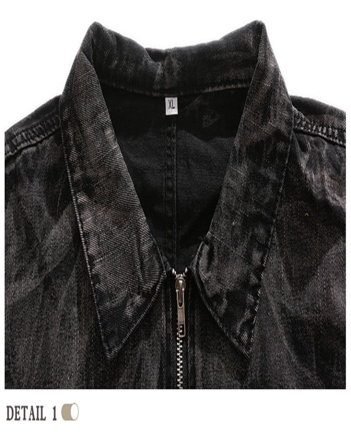 Vintage Black Denim Jacket with Distressed Detailing - Image 4