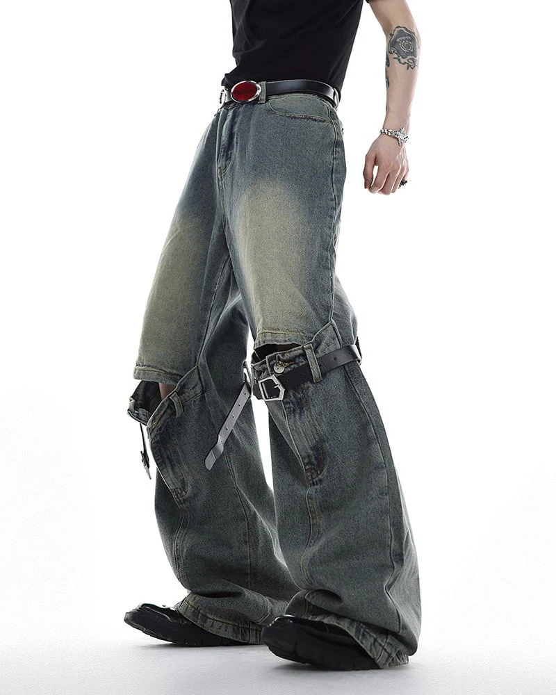 Vintage Buckle Strap Wide-Leg Jeans - Image 2