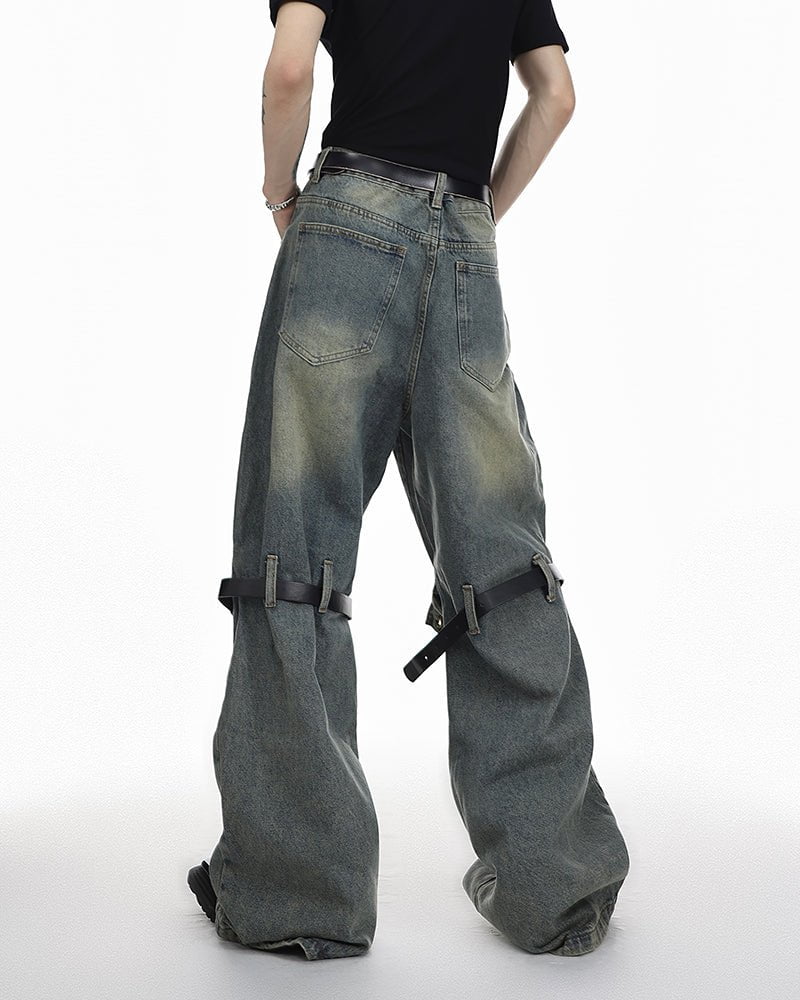 Vintage Buckle Strap Wide-Leg Jeans - Image 3