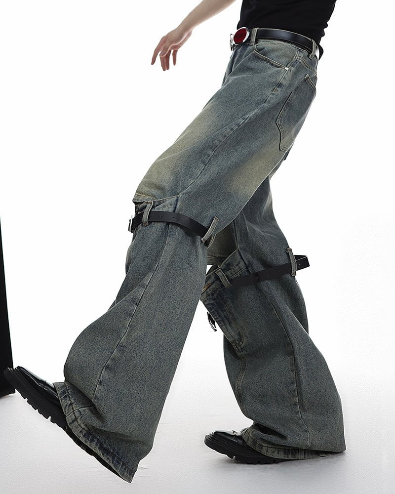 Vintage Buckle Strap Wide-Leg Jeans - Image 4