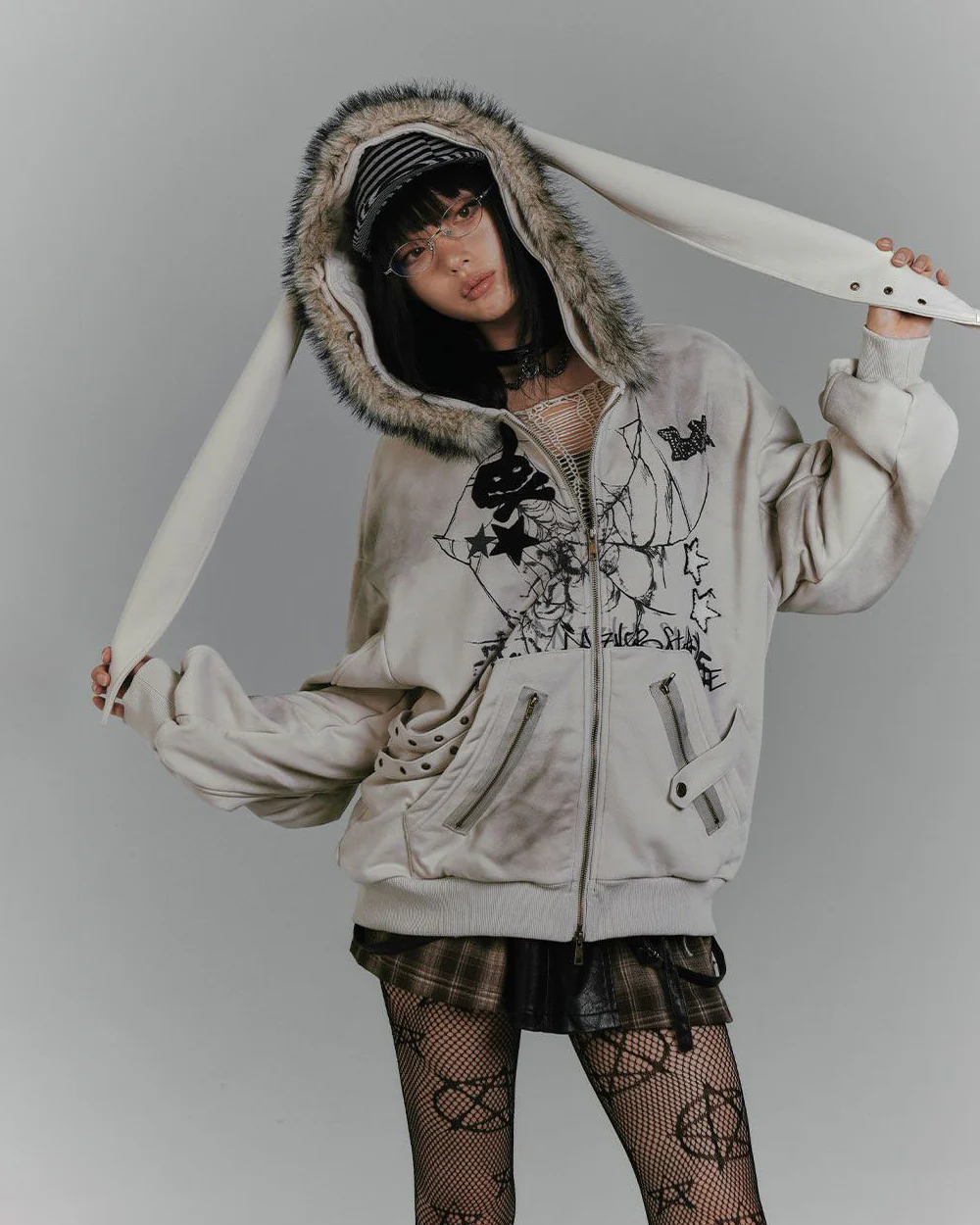 Vintage Bunny Hood Fleece Hoodie - Image 2