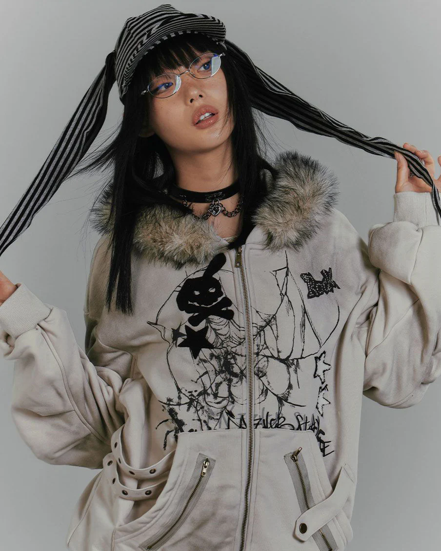 Vintage Bunny Hood Fleece Hoodie - Image 6