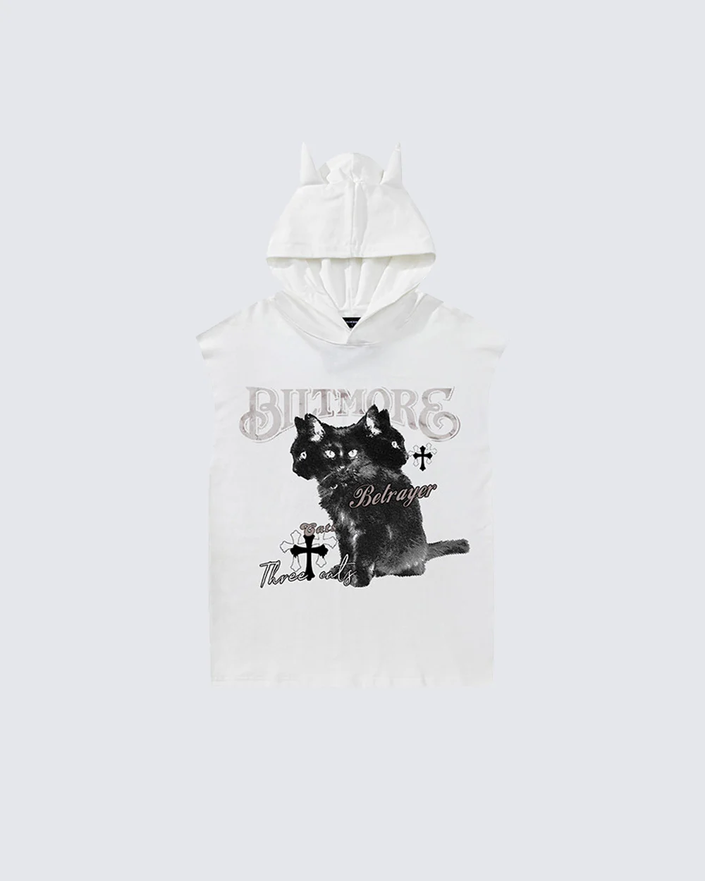 Vintage Cat Graphic Bat Sleeve Vest Hoodie - Image 3