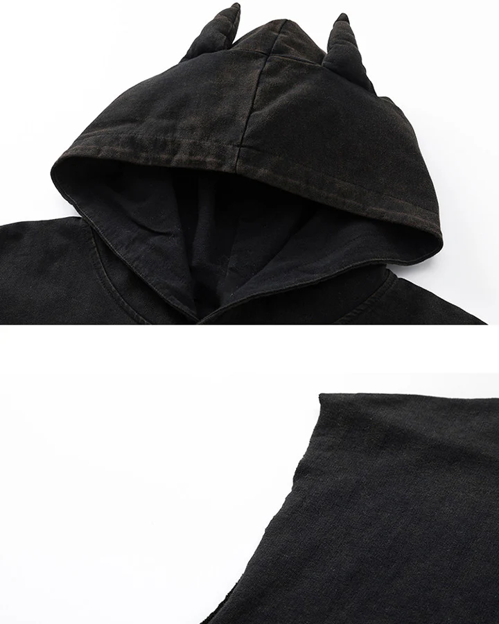 Vintage Cat Graphic Bat Sleeve Vest Hoodie - Image 6