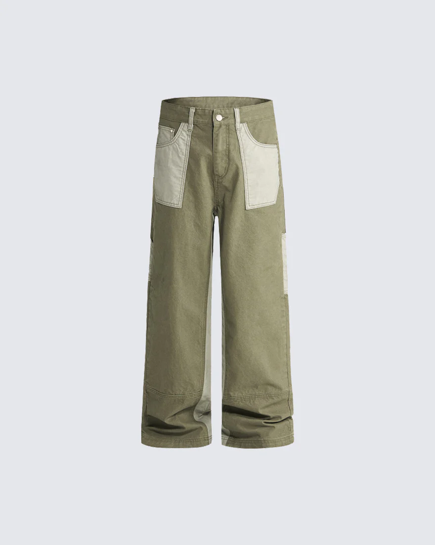 Vintage Chic Two-Tone Cargo Pants