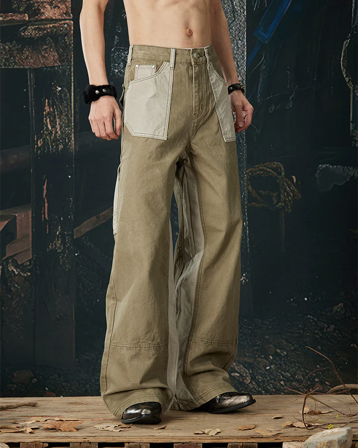 Vintage Chic Two-Tone Cargo Pants - Image 7