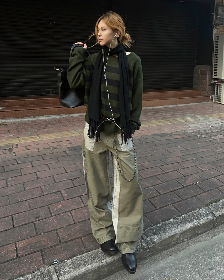 Vintage Chic Two-Tone Cargo Pants - Image 8