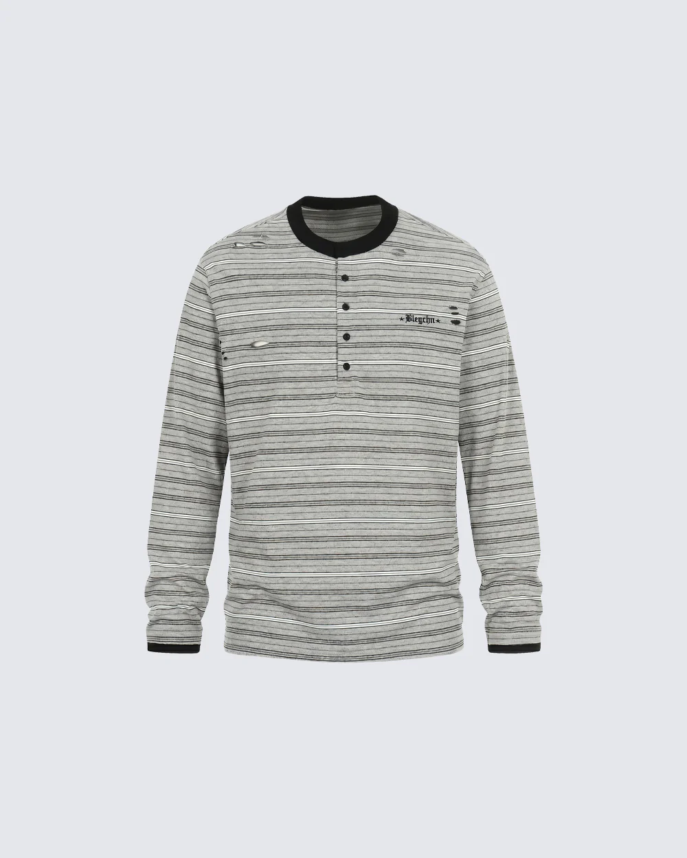 Vintage Contrast Stripe Button Long Sleeve T-Shirt - Image 3