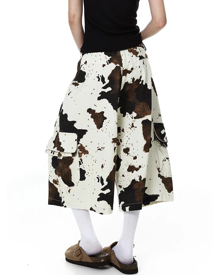 Vintage Cow Print Utility Cargo Shorts - Image 4