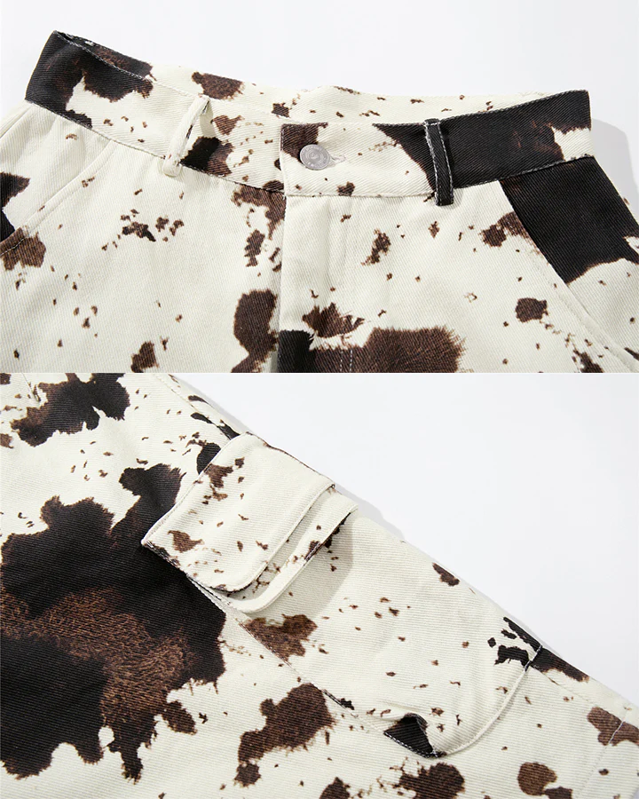 Vintage Cow Print Utility Cargo Shorts - Image 5