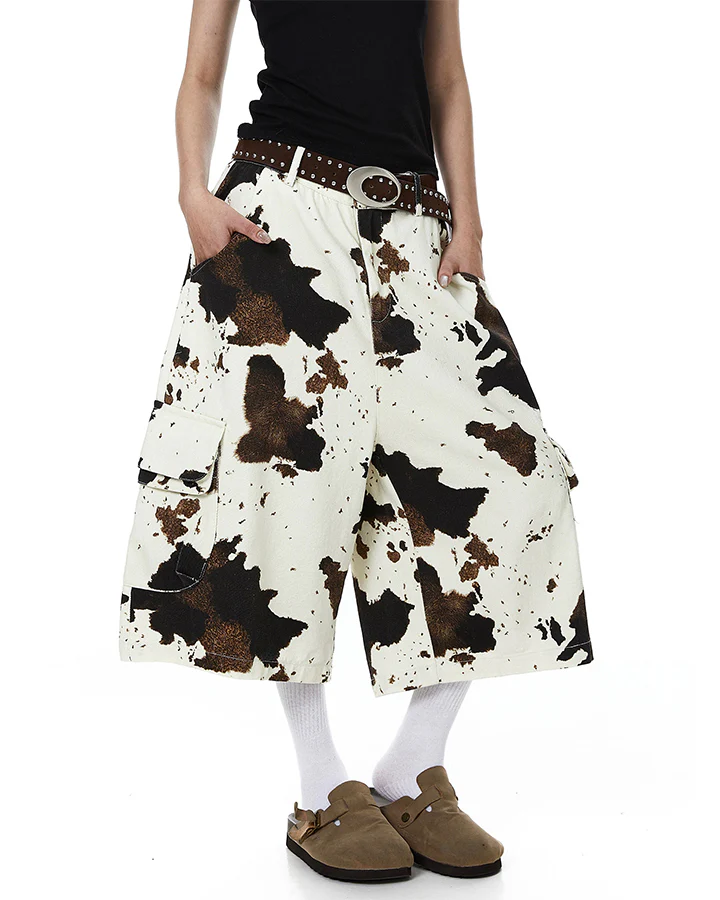 Vintage Cow Print Utility Cargo Shorts - Image 7