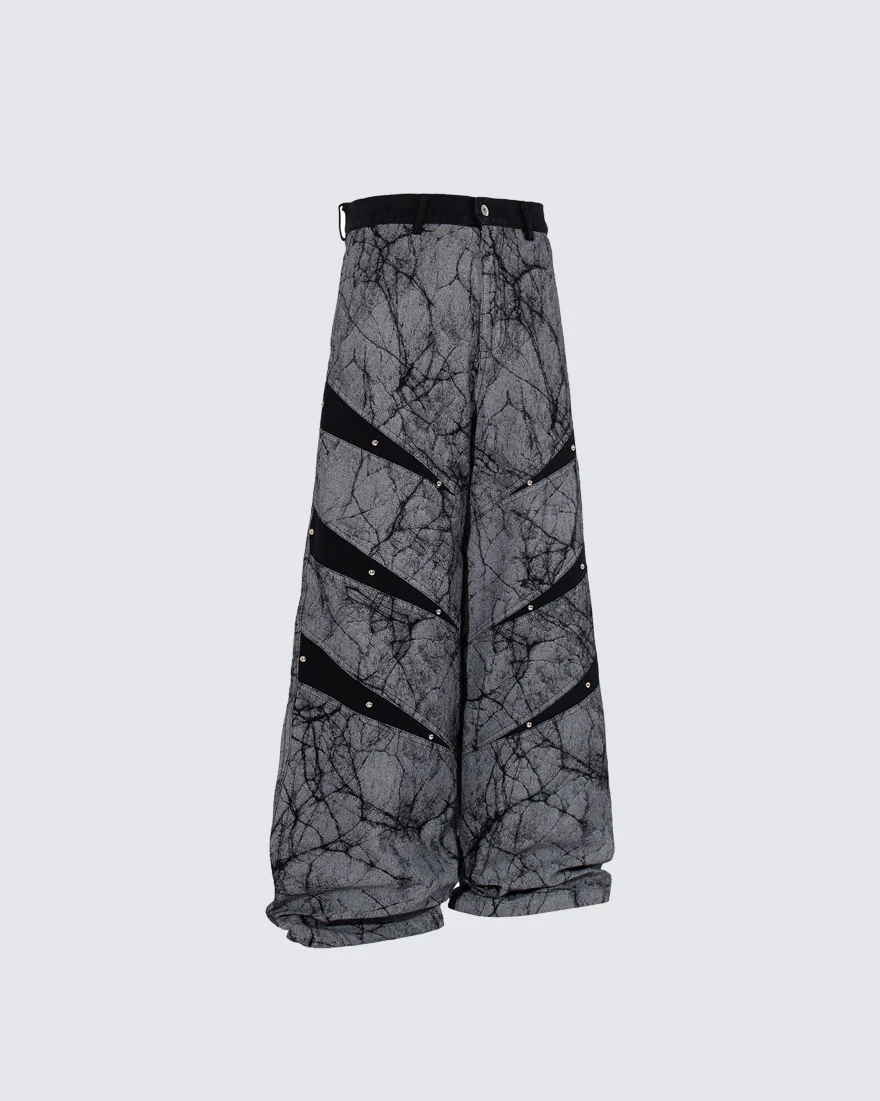 Vintage Crack Texture Panel Wide-Leg Pants - Image 2
