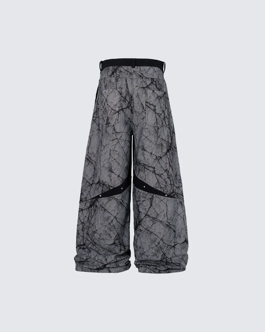 Vintage Crack Texture Panel Wide-Leg Pants - Image 3