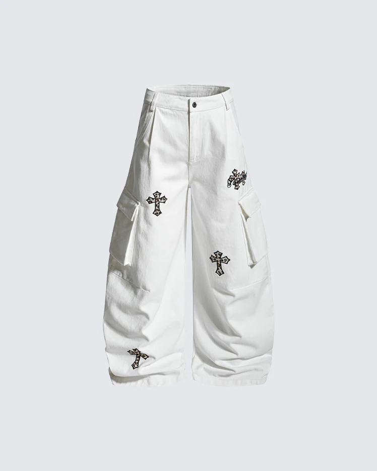 Vintage Cross Patch Embroidered Cargo Pants