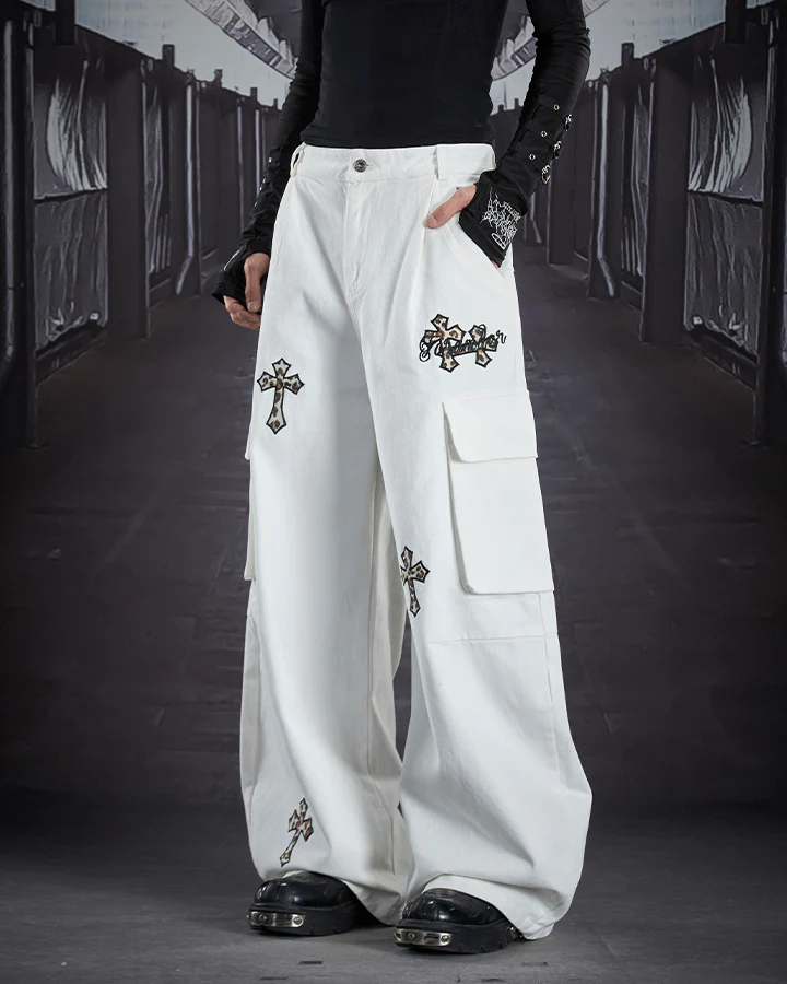 Vintage Cross Patch Embroidered Cargo Pants - Image 2