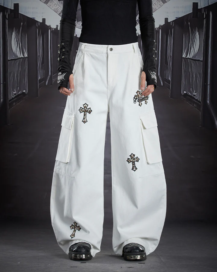 Vintage Cross Patch Embroidered Cargo Pants - Image 3
