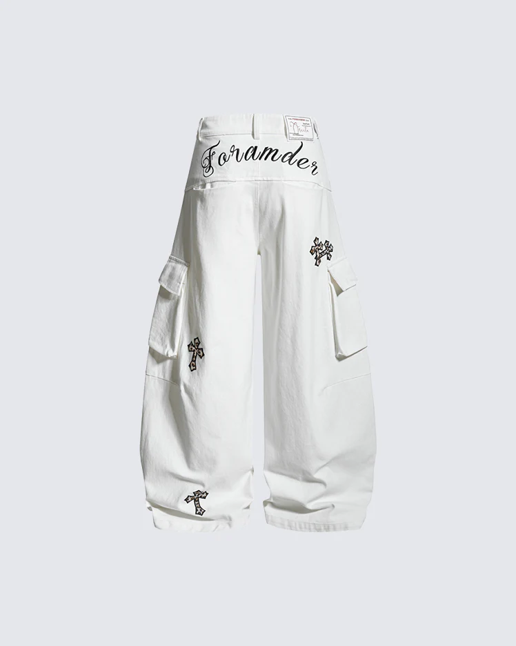 Vintage Cross Patch Embroidered Cargo Pants - Image 4