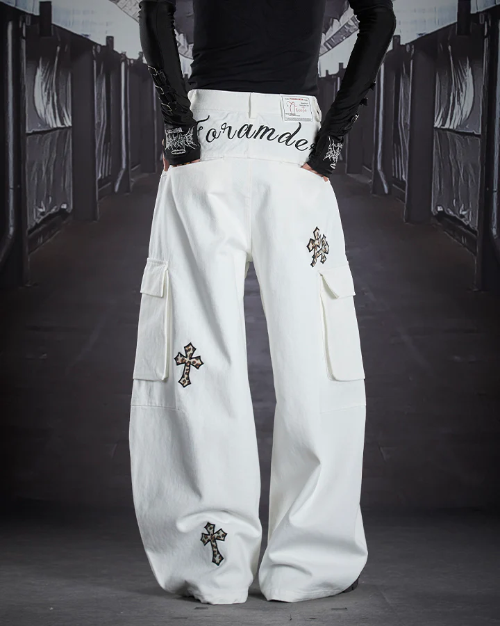 Vintage Cross Patch Embroidered Cargo Pants - Image 5