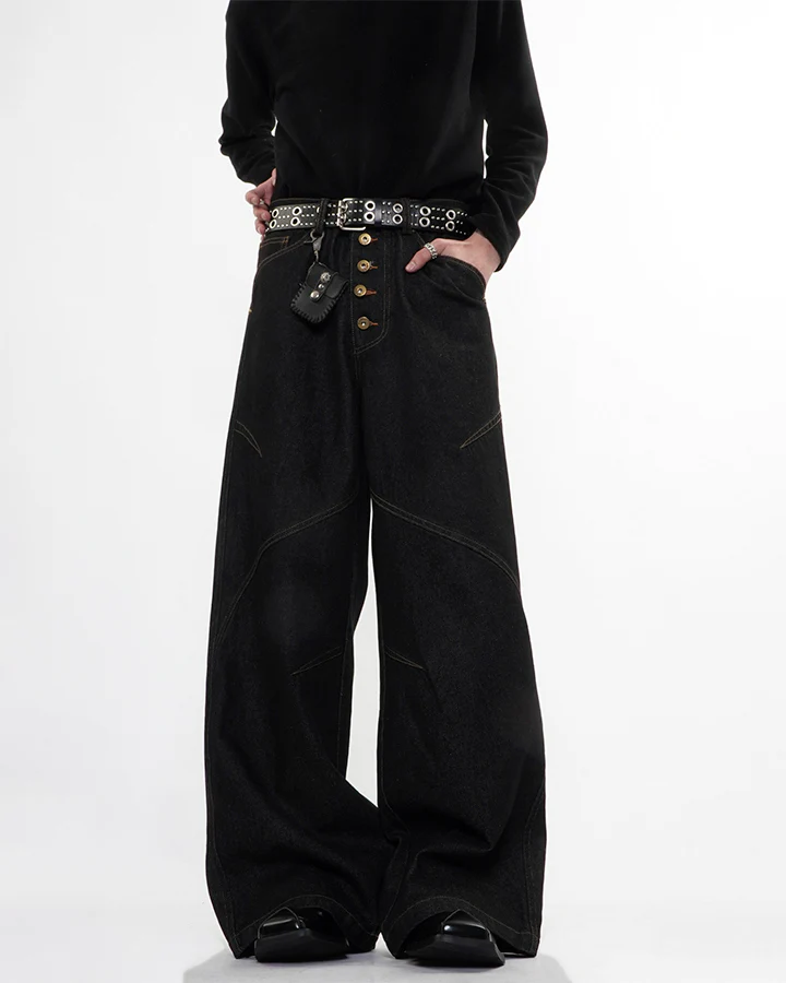 Vintage Dark Wash Wide-Leg Denim Pants - Image 2