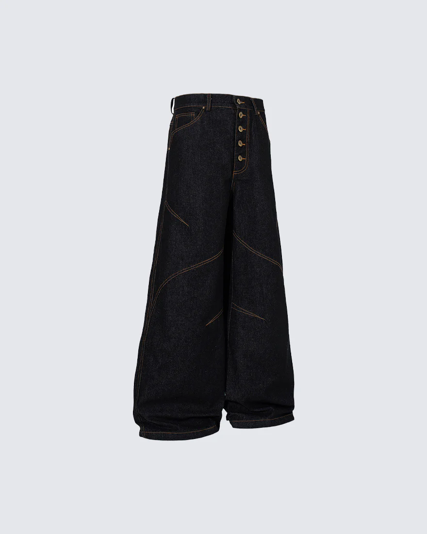 Vintage Dark Wash Wide-Leg Denim Pants - Image 3