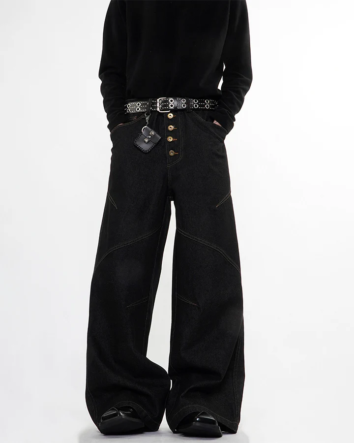 Vintage Dark Wash Wide-Leg Denim Pants - Image 4