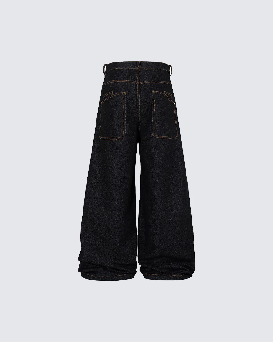 Vintage Dark Wash Wide-Leg Denim Pants - Image 5
