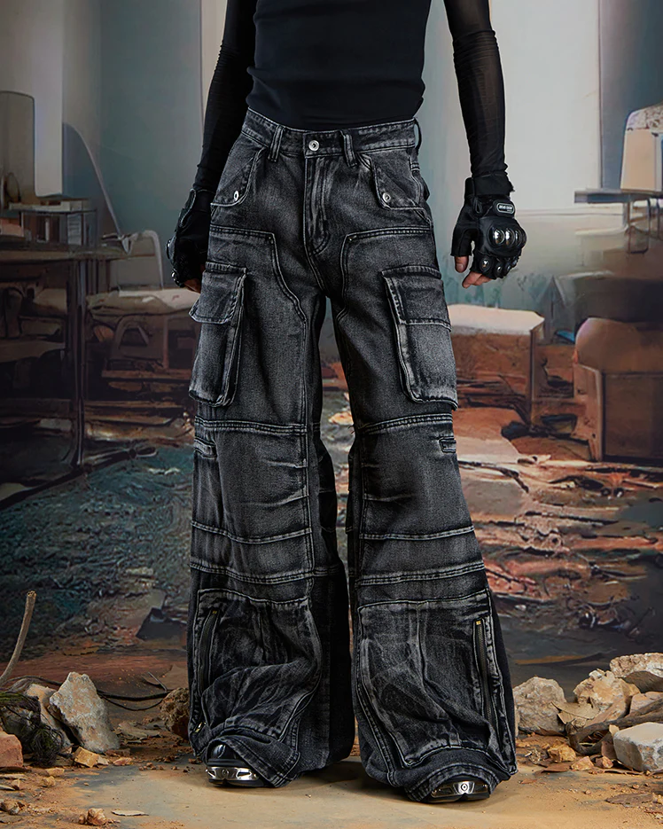 Vintage Deconstructed Patchwork Distressed Denim Jeans - Image 2