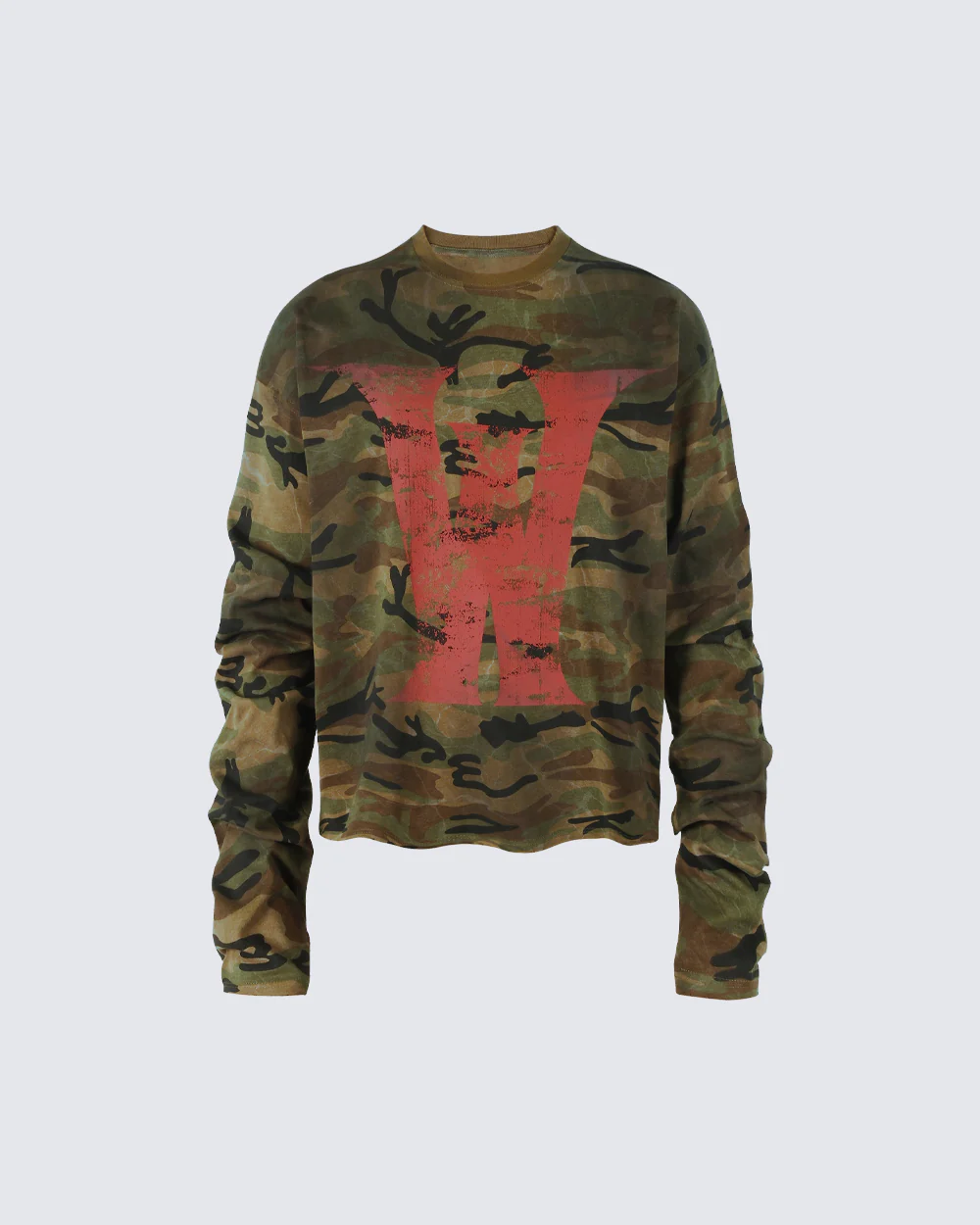 Vintage Distressed Camo Print Long Sleeve T-shirt - Image 4