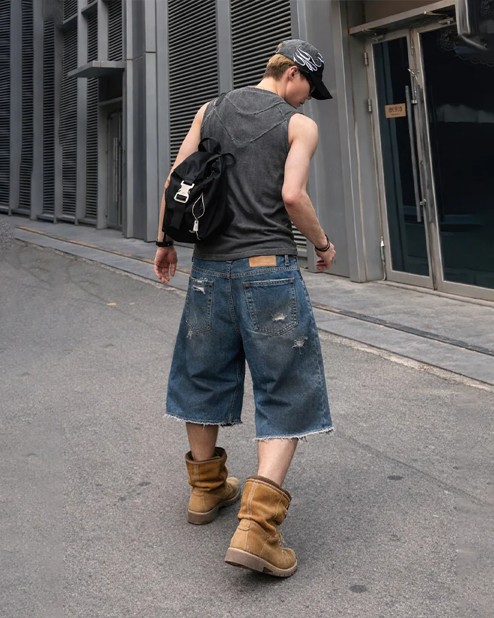 Vintage Distressed Washed Denim Shorts - Image 3