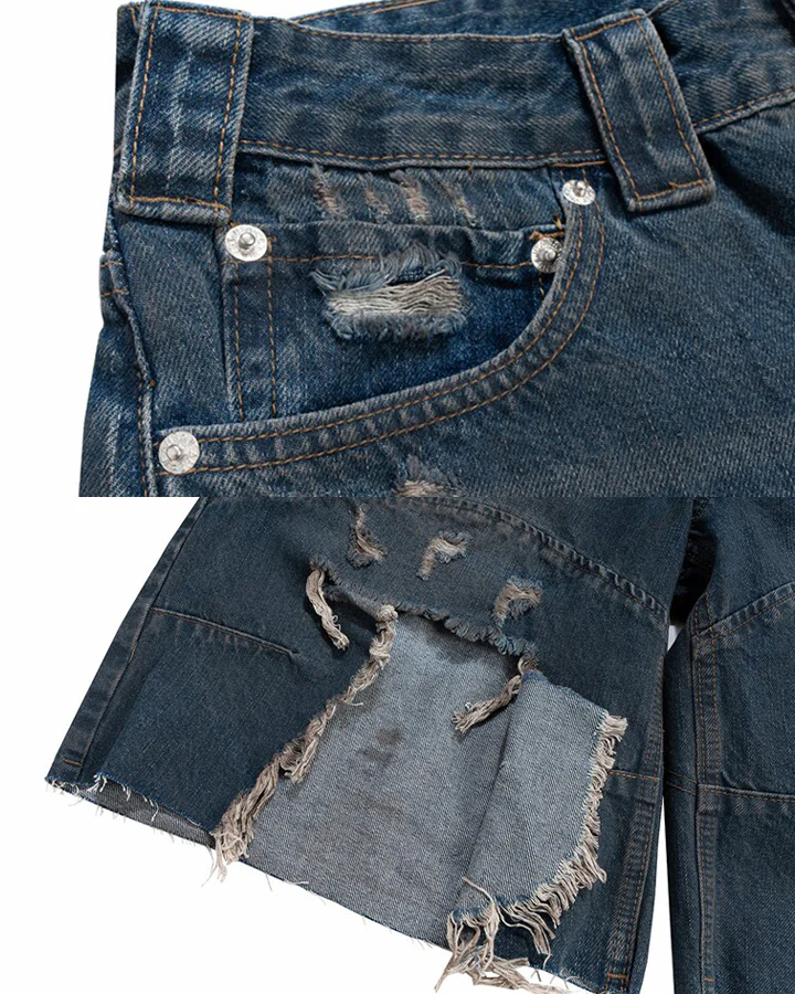 Vintage Distressed Washed Denim Shorts - Image 5