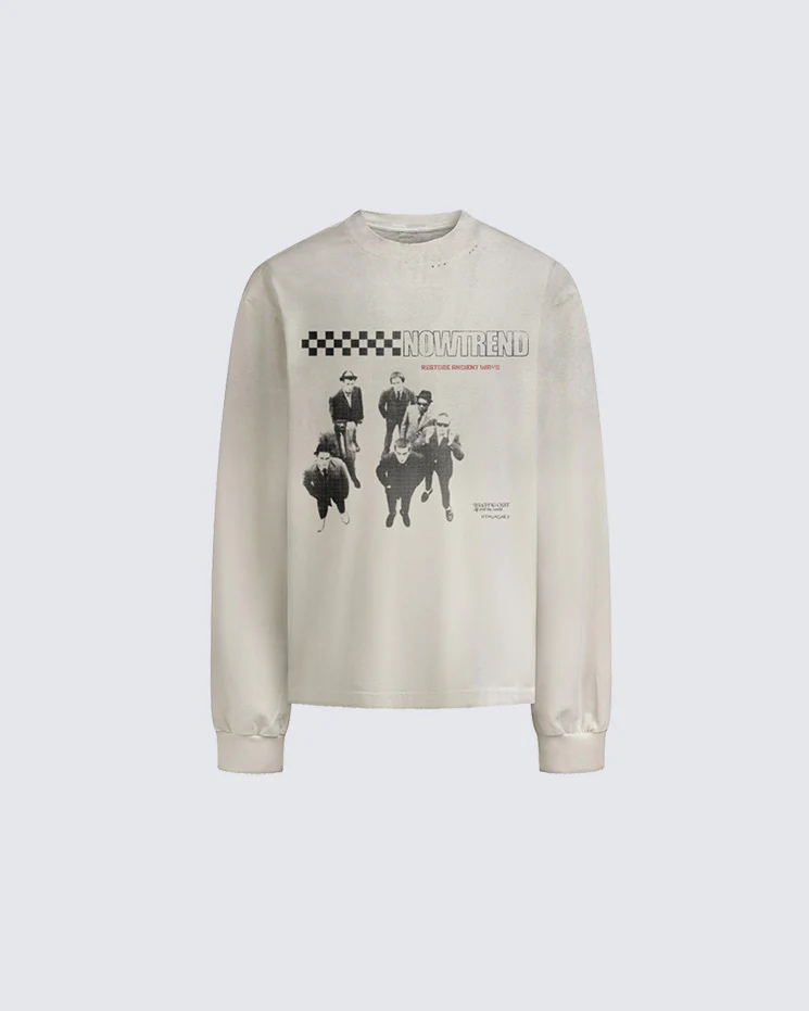 Vintage Distressed Washed Long Sleeve T-Shirt - Image 3