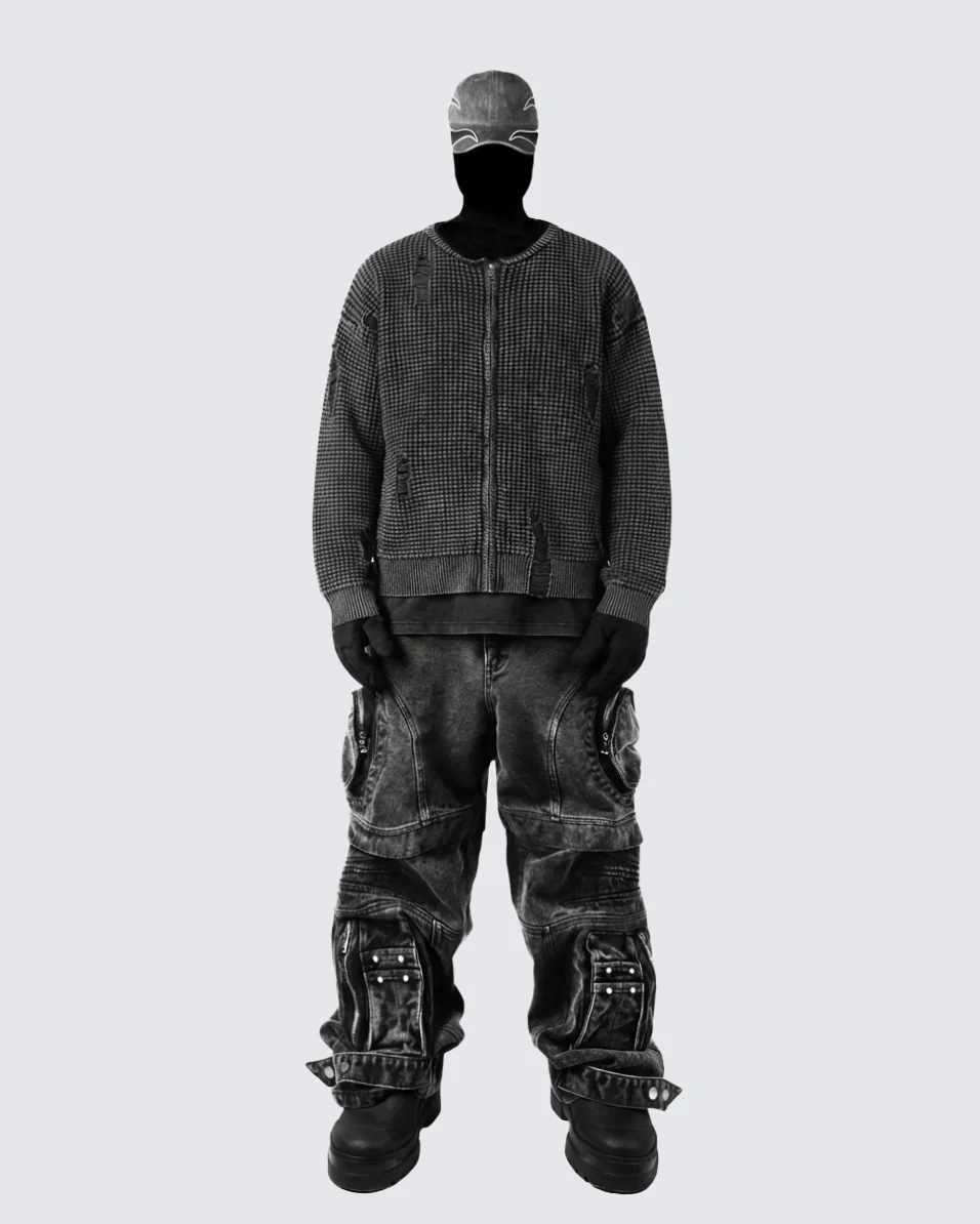 Vintage Distressed Zip Knit - Image 2