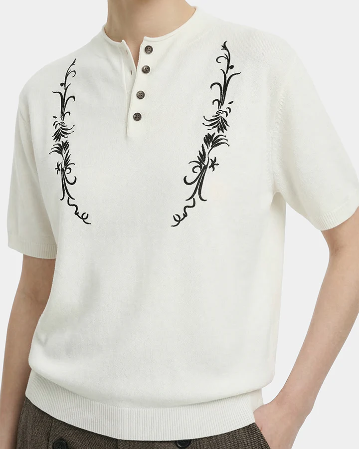 Vintage Embroidered Henley Short Sleeve Tee - Image 10