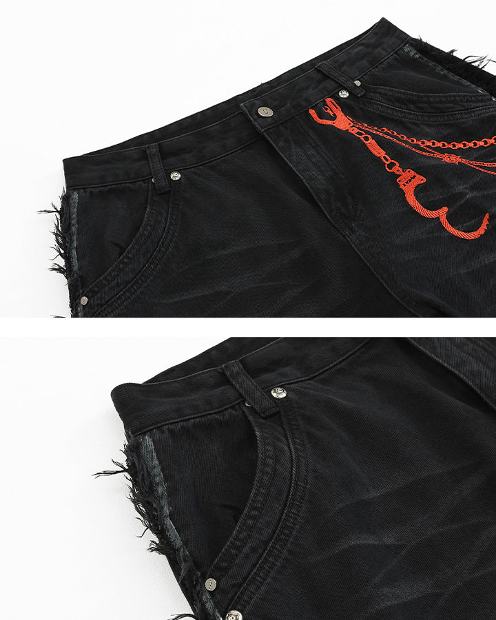Vintage Embroidered Straight-Leg Denim Pants - Image 5