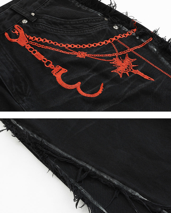 Vintage Embroidered Straight-Leg Denim Pants - Image 6