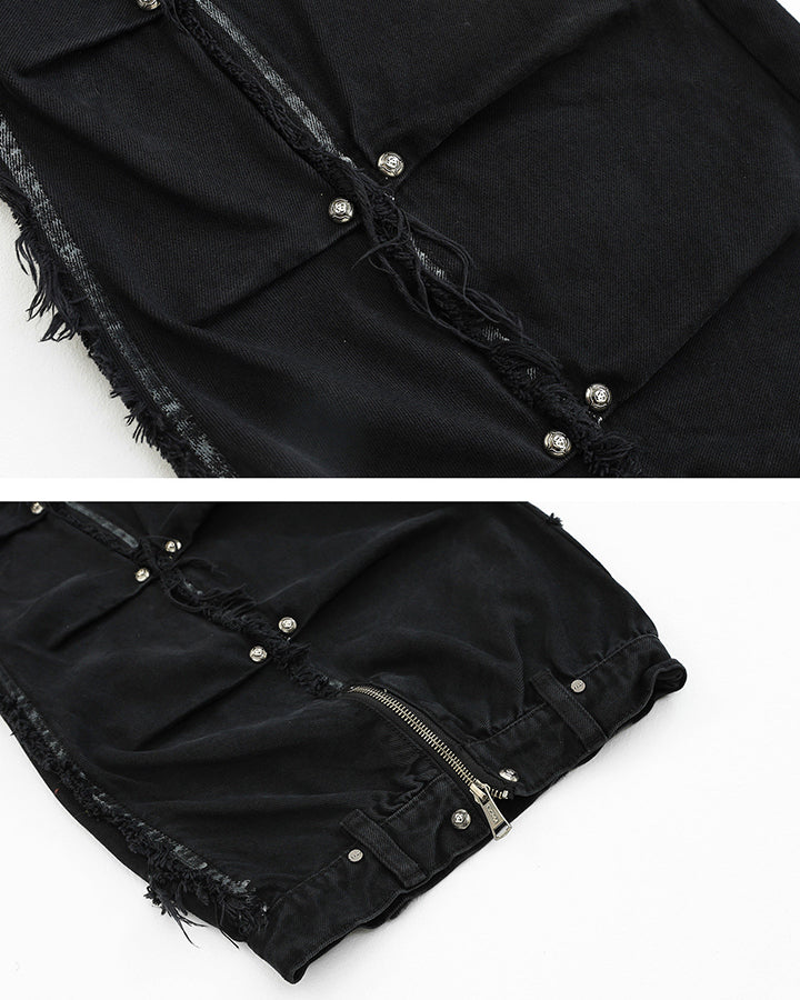 Vintage Embroidered Straight-Leg Denim Pants - Image 7