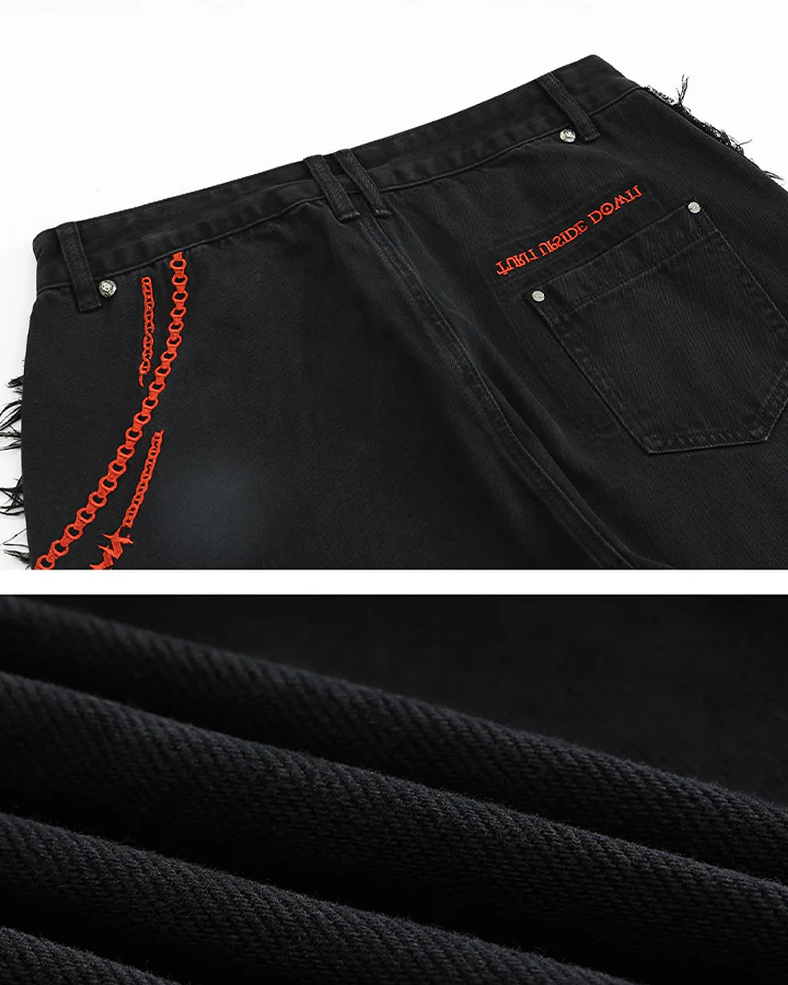 Vintage Embroidered Straight-Leg Denim Pants - Image 8