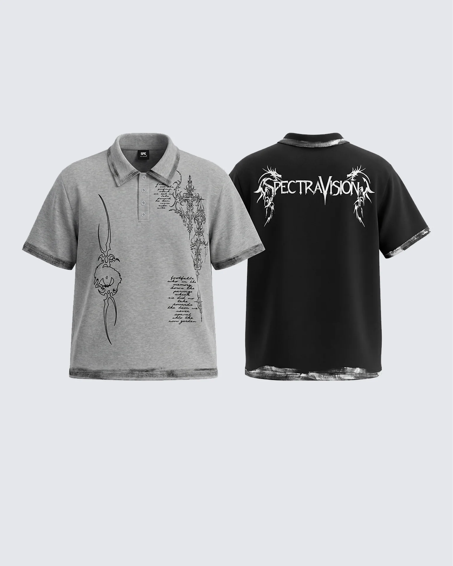 Vintage Gothic Cross Washed Polo Shirt - Image 2