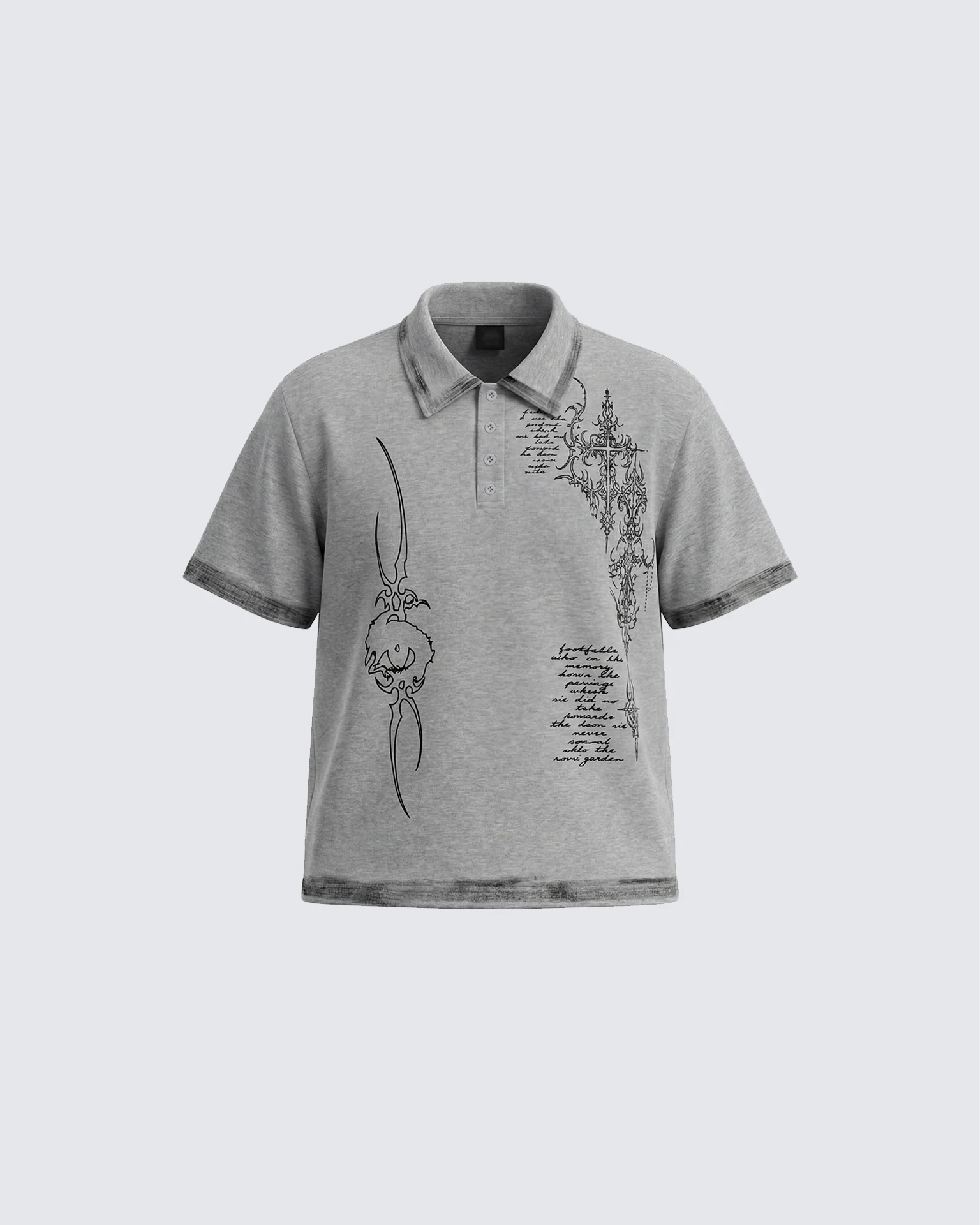 Vintage Gothic Cross Washed Polo Shirt - Image 3