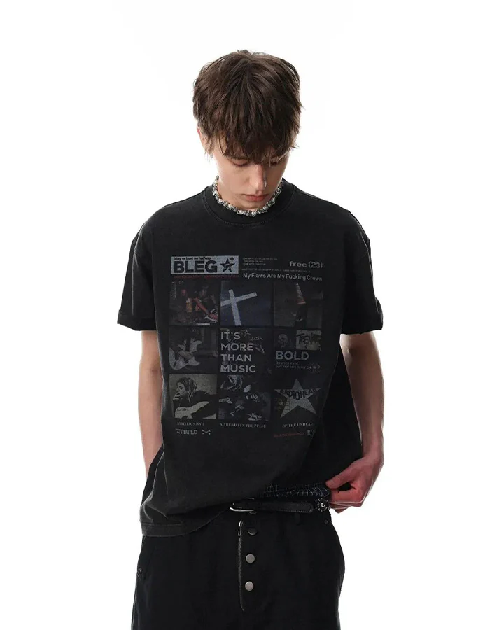 Vintage Graphic Print Music Theme Short Sleeve - Image 2