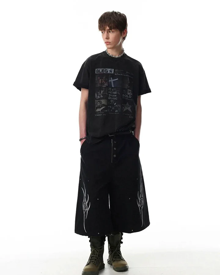 Vintage Graphic Print Music Theme Short Sleeve - Image 4
