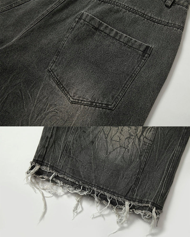Vintage Graphic Washed Five-Length Denim Shorts - Image 10