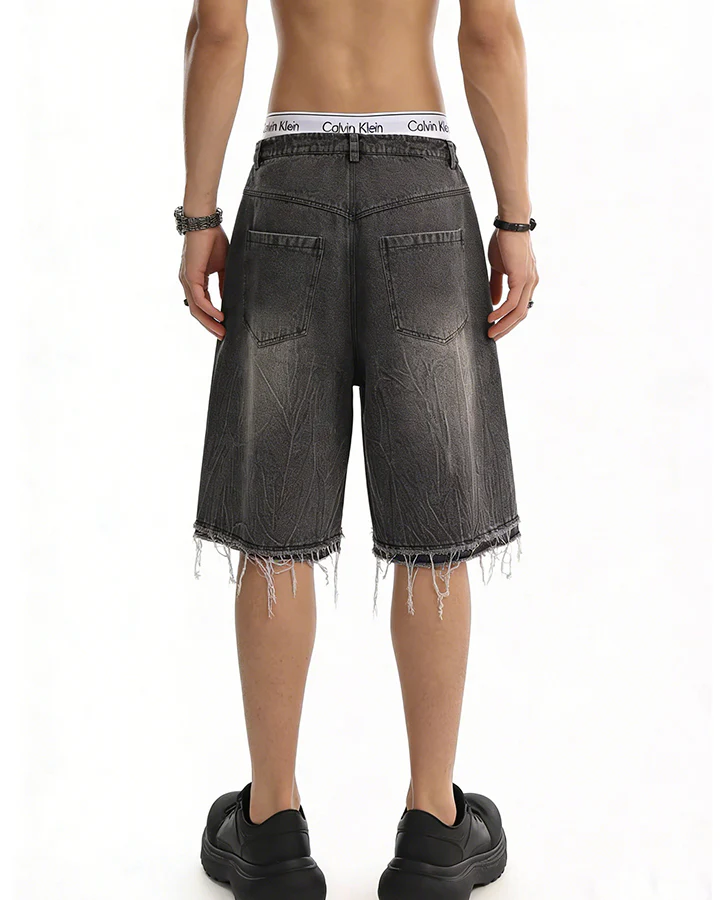 Vintage Graphic Washed Five-Length Denim Shorts - Image 6