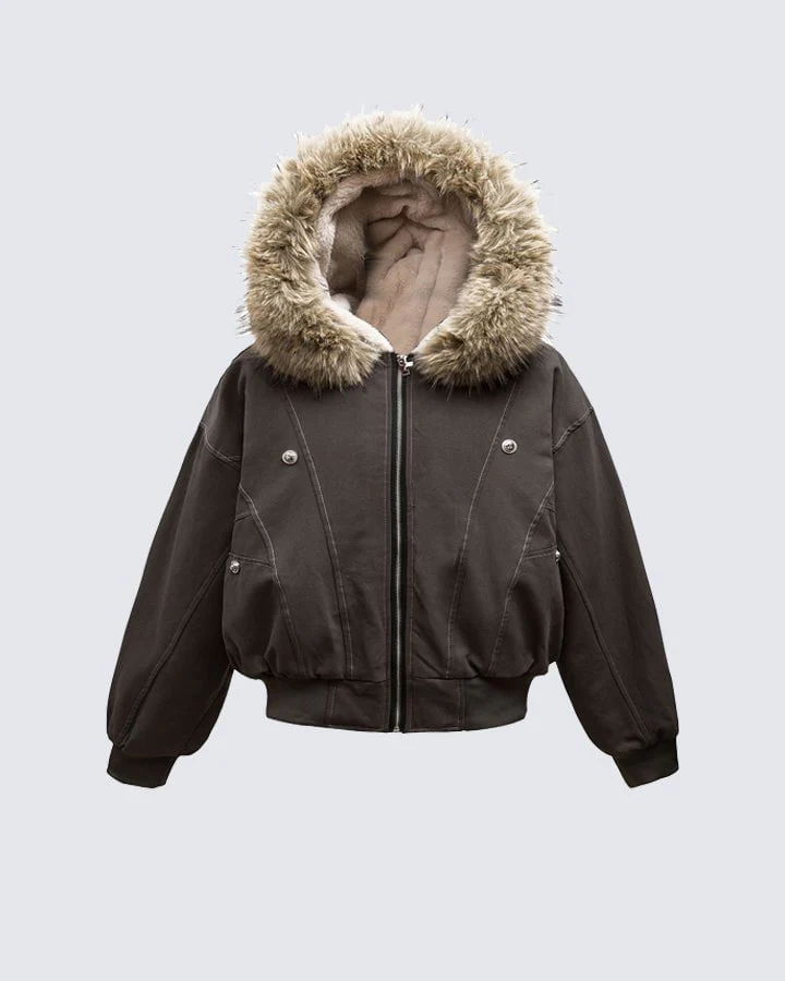 Vintage Hooded Fur Collar Jacket - Image 2