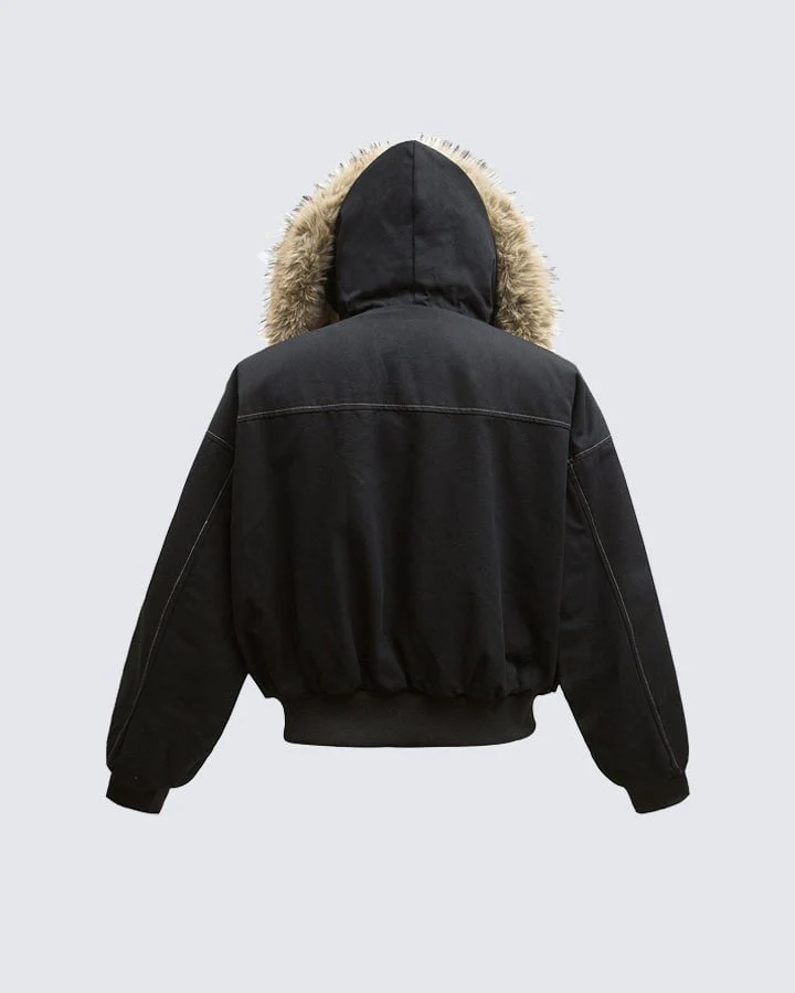 Vintage Hooded Fur Collar Jacket - Image 3