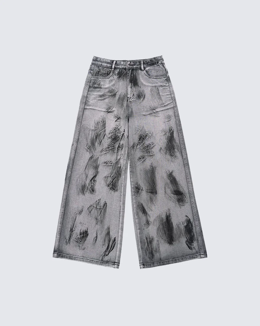Vintage Ink Washed Wide Leg Jeans